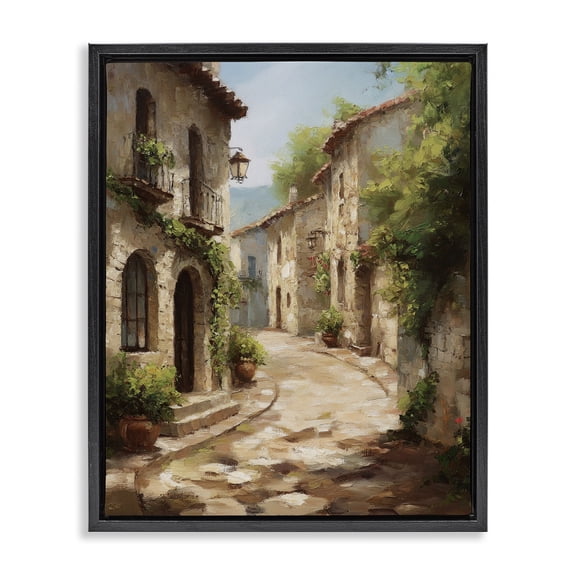 Stupell Industries Timeless Village Pathway Black Framed Floater Canvas Wall Art design by Petal Prints Design, 21 x 17