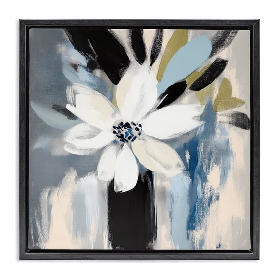 Stupell Industries Timeless White Flower Vase Black Framed Floater Canvas Wall Art design by Mona Grace, 18 x 18