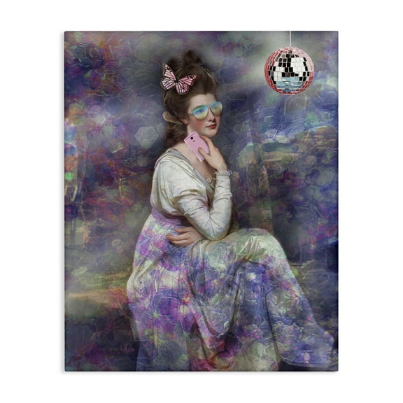 Stupell Industries Timeless Woman with Disco Ball Novelty & Humor Painting Wrapped Canvas Art Print Wall Art, 16 x 20