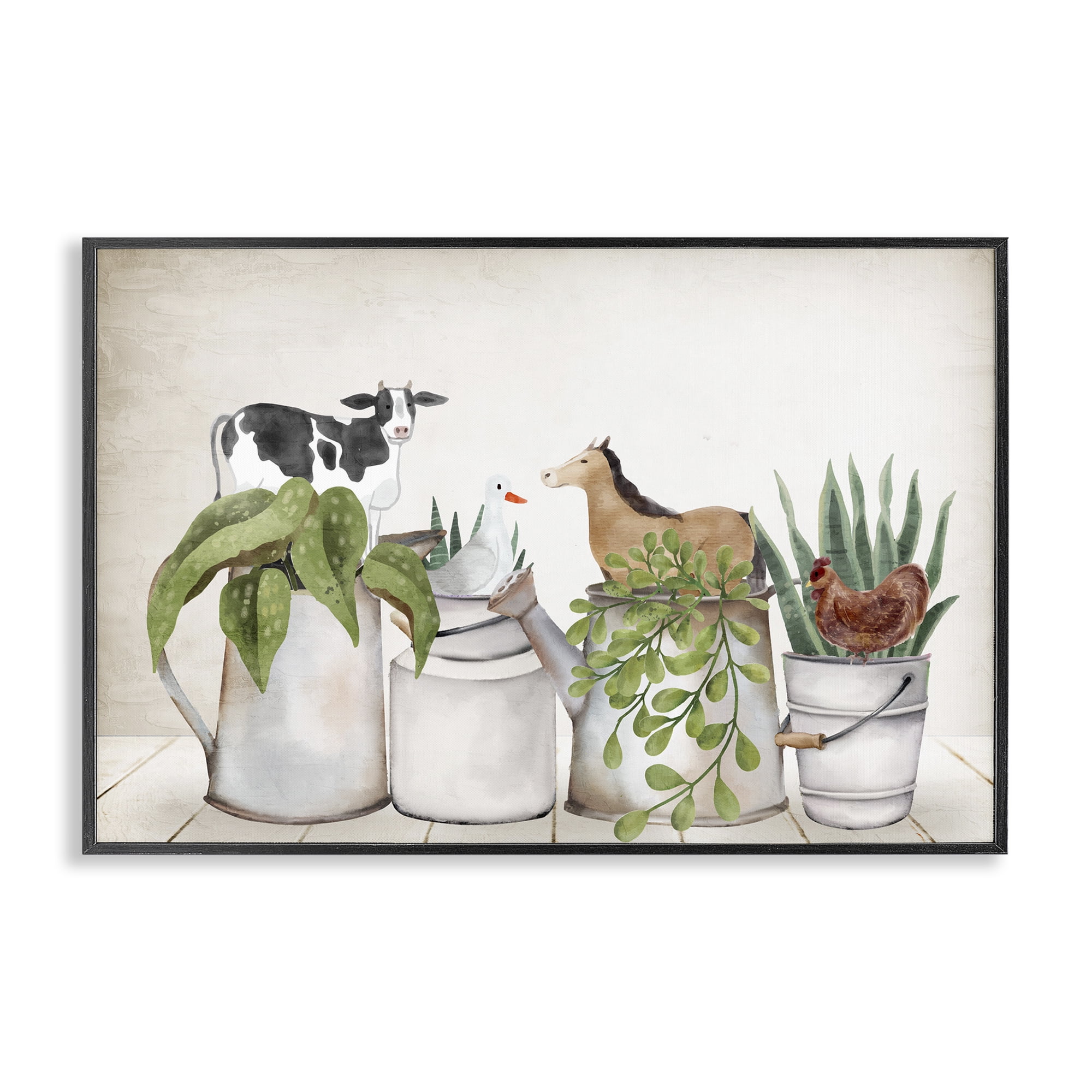 Stupell Industries Tin Farm Animal Plants Botanical & Floral Painting Black Framed Art Print Wall Art, 24 x 16