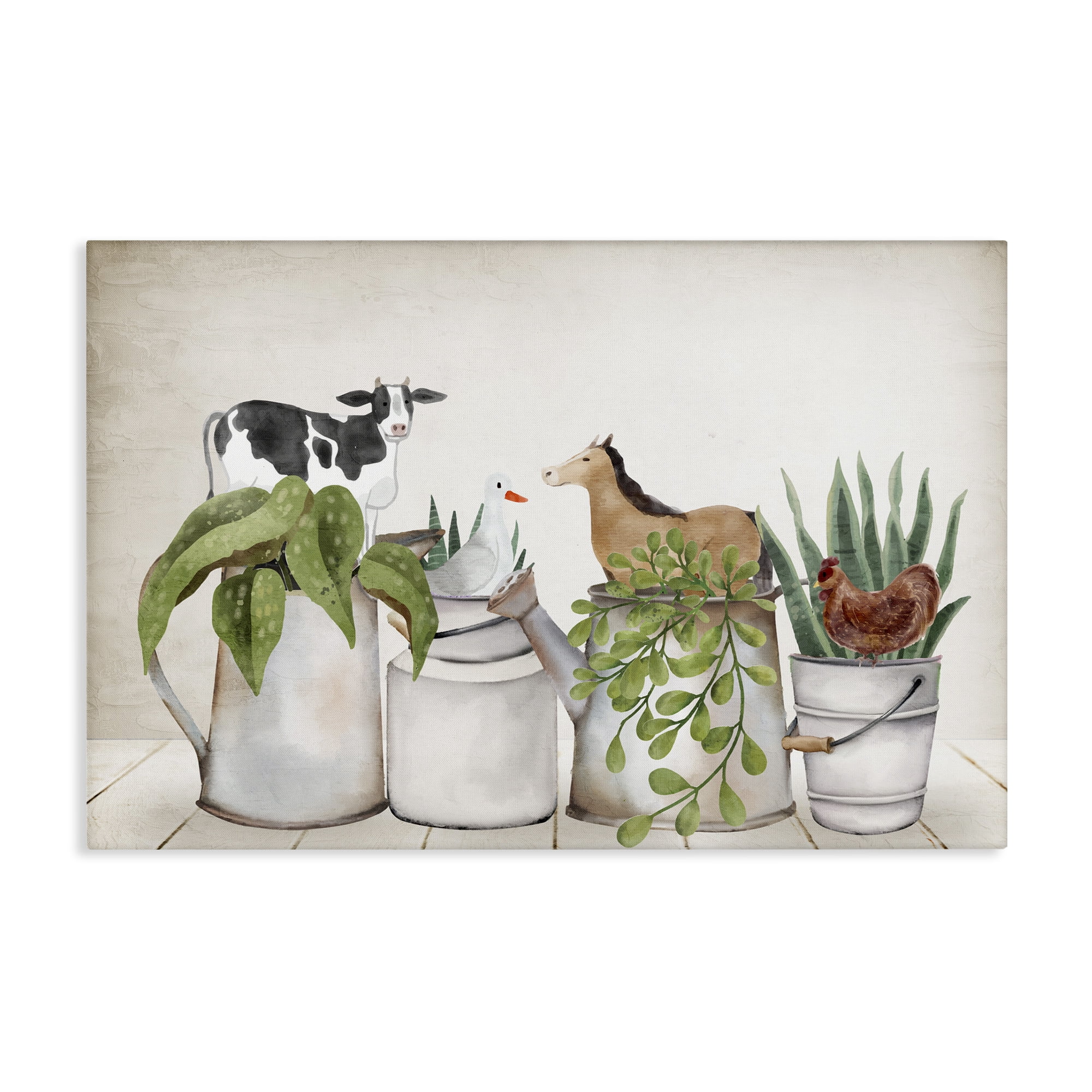 Stupell Industries Tin Farm Animal Plants Botanical & Floral Painting Gallery Wrapped Canvas Art Print Wall Art, 45 x 30