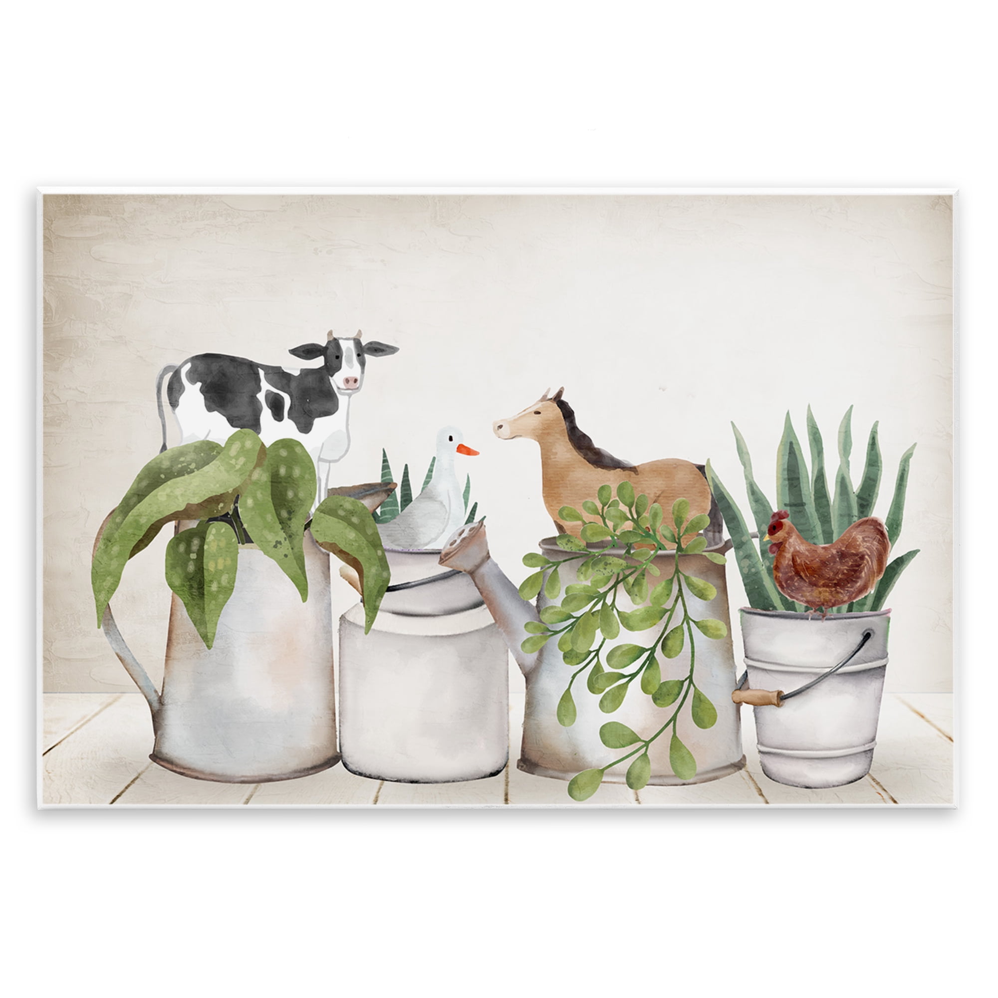 Stupell Industries Tin Farm Animal Plants Botanical & Floral Painting Unframed Art Print Wall Art, 19 x 13