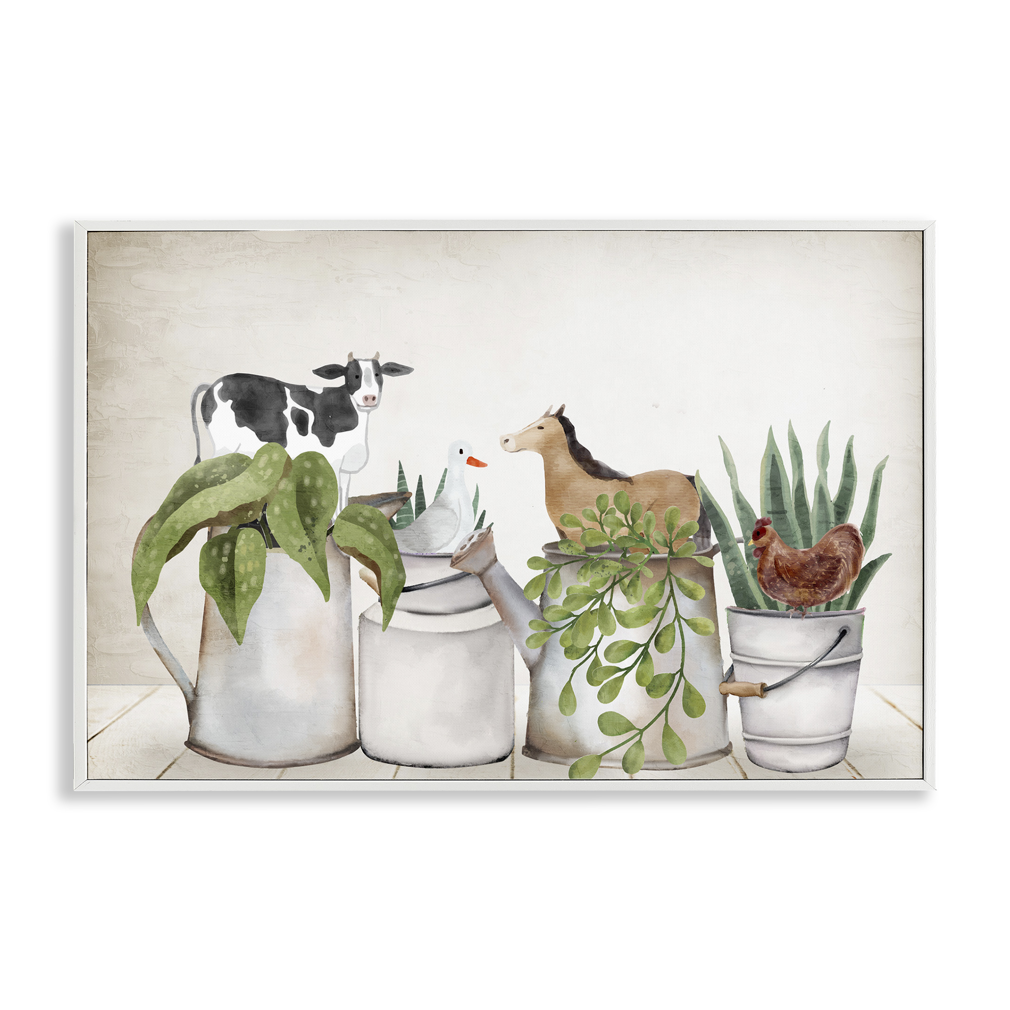 Stupell Industries Tin Farm Animal Plants Botanical & Floral Painting White Framed Art Print Wall Art, 18 x 12