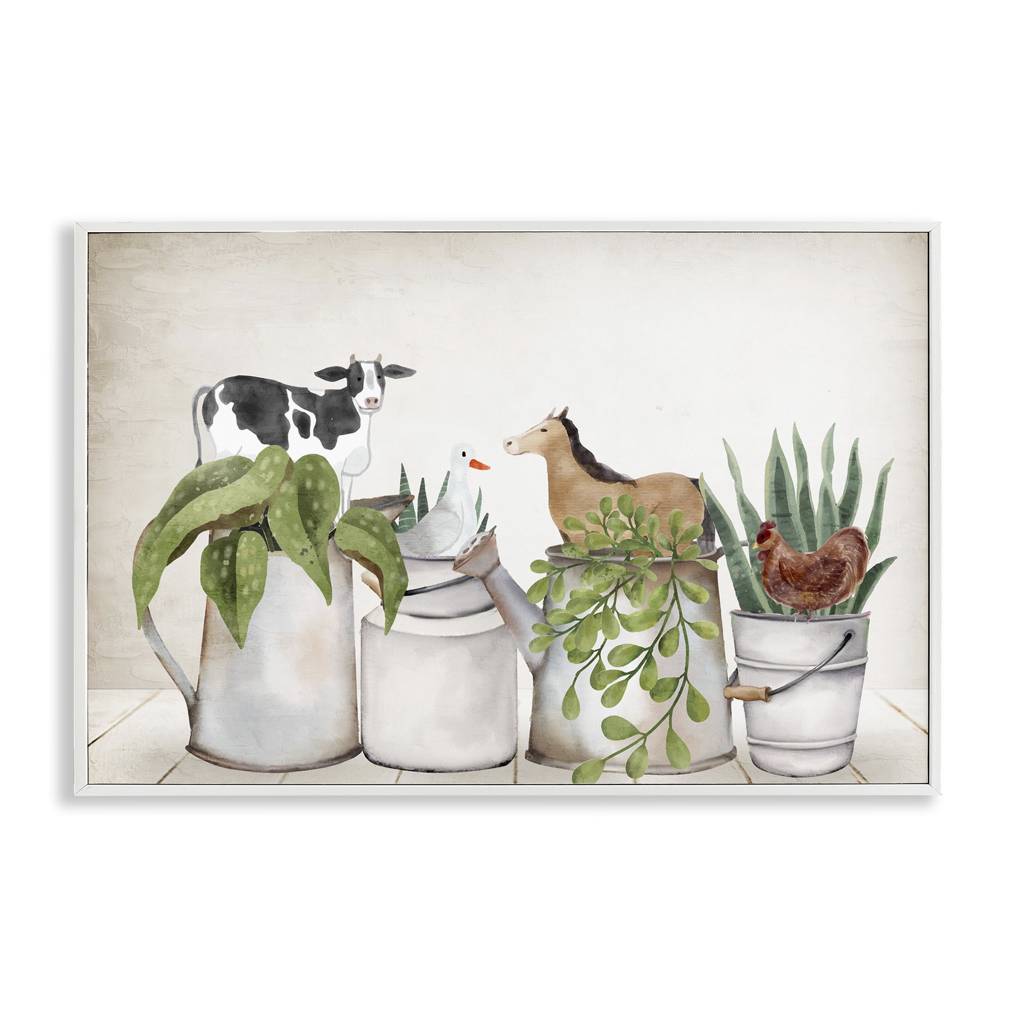 Stupell Industries Tin Farm Animal Plants Botanical & Floral Painting White Framed Art Print Wall Art, 30 x 20