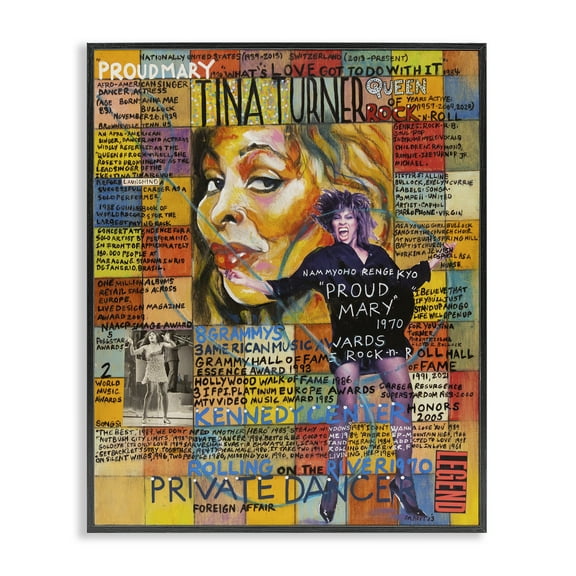 Stupell Industries Tina Turner Collage People Drawing Black Framed Art Print Wall Art, 11 x 14