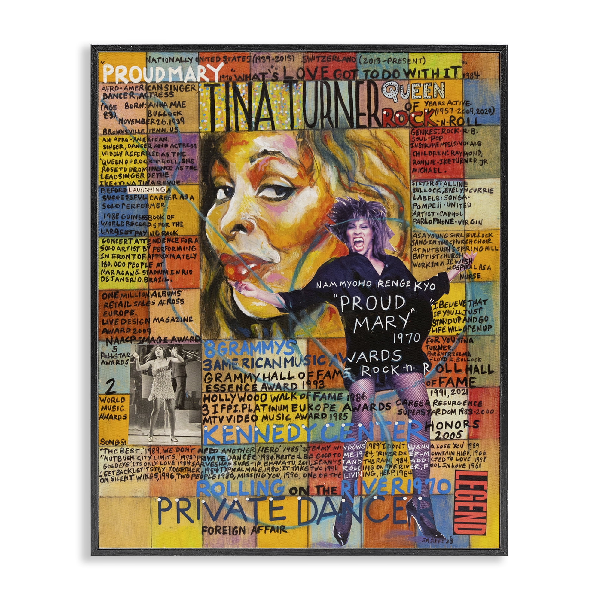 Stupell Industries Tina Turner Collage People Drawing Black Framed Art Print Wall Art, 16 x 20