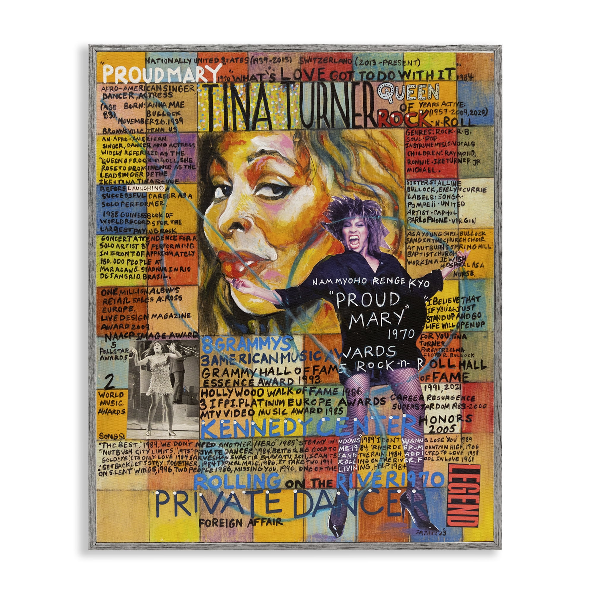 Stupell Industries Tina Turner Collage People Drawing Gray Framed Art Print Wall Art, 24 x 30