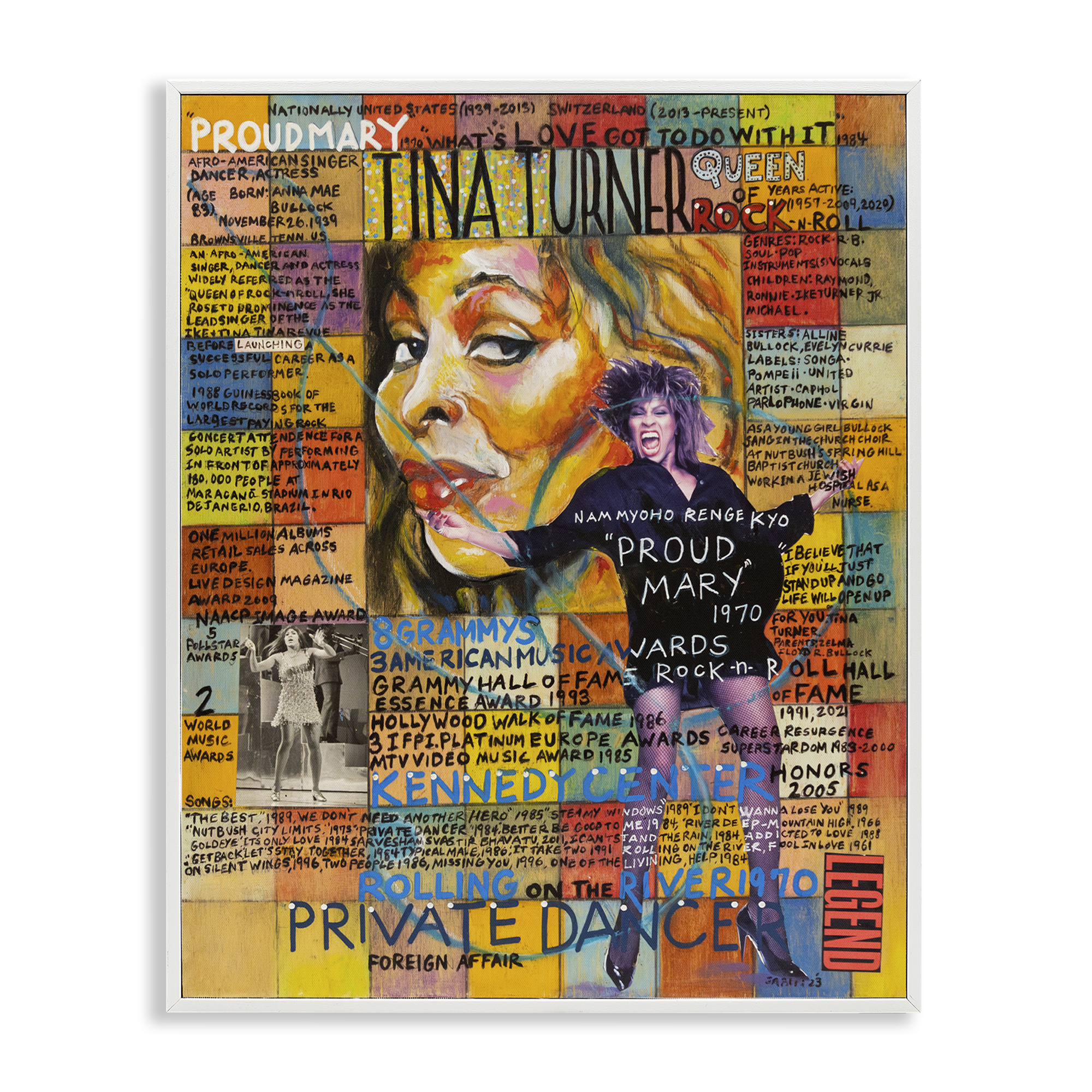 Stupell Industries Tina Turner Collage People Drawing White Framed Art Print Wall Art, 16 x 20