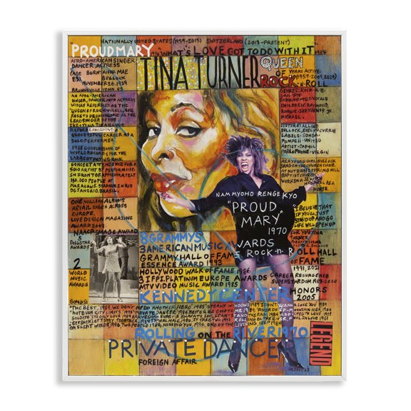 Stupell Industries Tina Turner Collage People Drawing White Framed Art Print Wall Art, 24 x 30