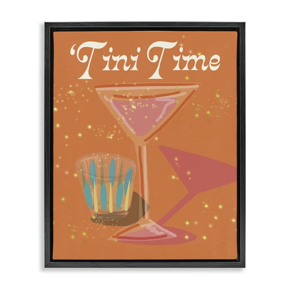 Stupell Industries Tini Time Cocktail Food & Beverage Painting Black Floater Framed Canvas Art Print Wall Art, 17 x 21