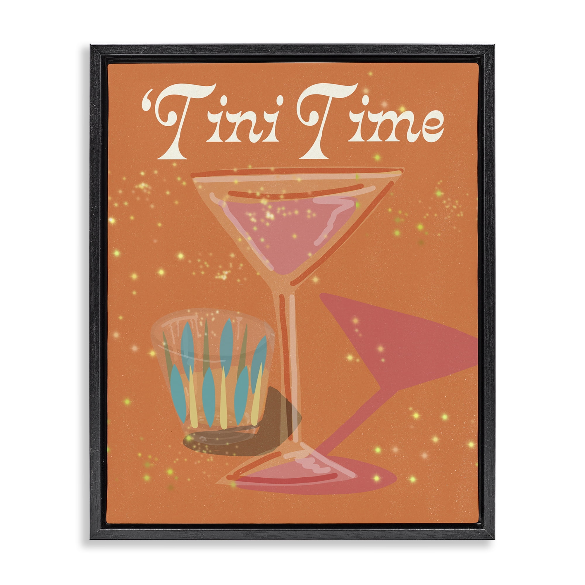 Stupell Industries Tini Time Cocktail Food & Beverage Painting Black Floater Framed Canvas Art Print Wall Art, 25 x 31