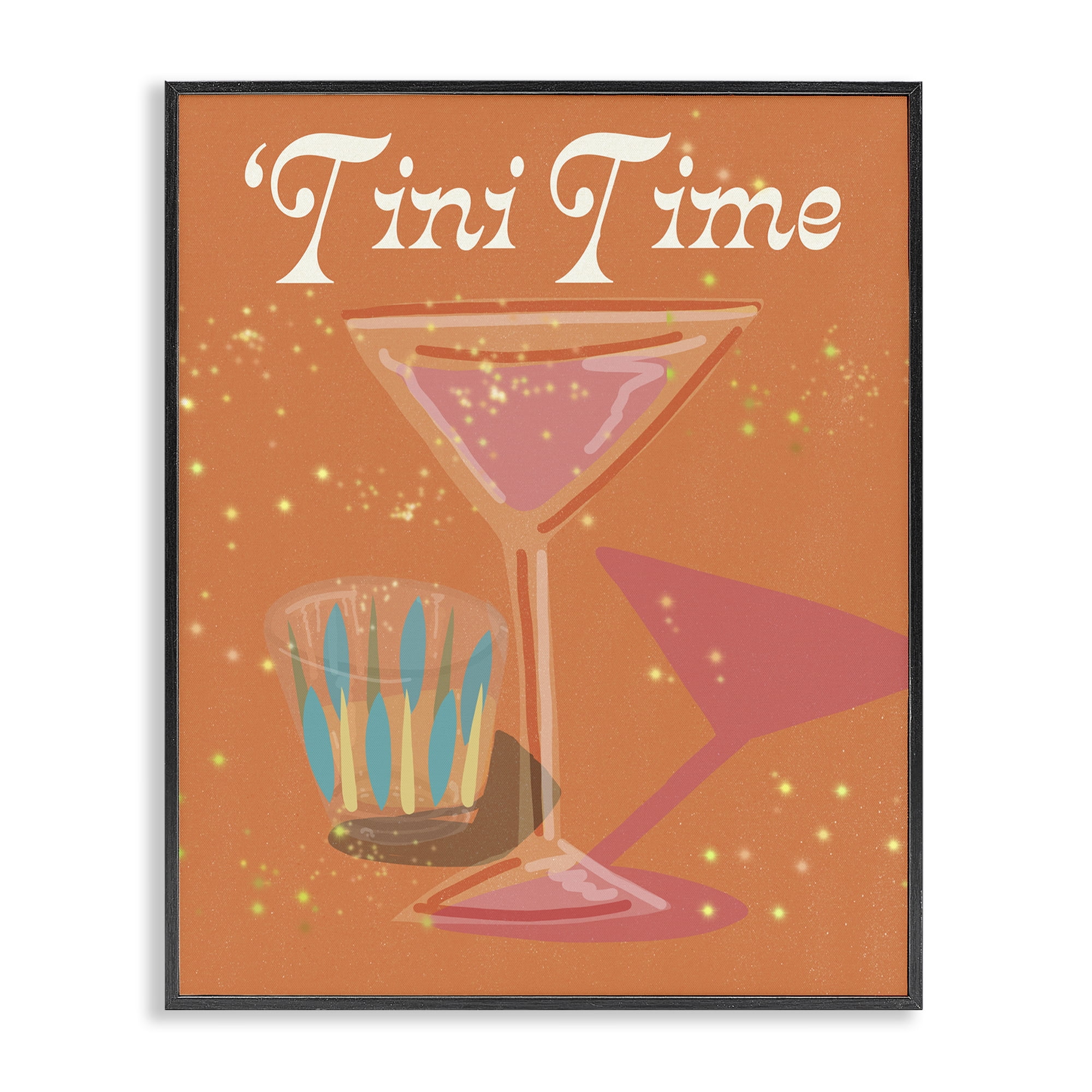 Stupell Industries Tini Time Cocktail Food & Beverage Painting Black Framed Art Print Wall Art, 16 x 20