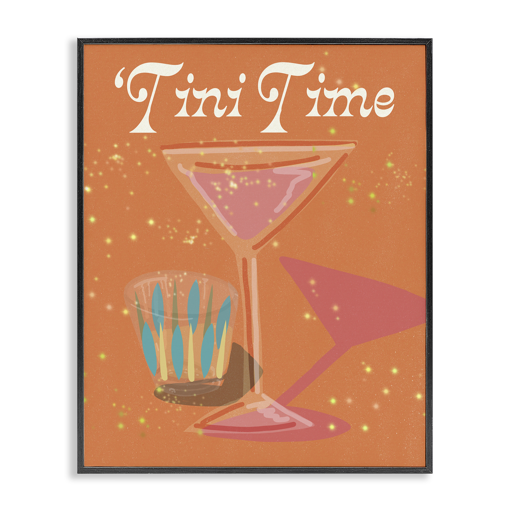 Stupell Industries Tini Time Cocktail Food & Beverage Painting Black Framed Art Print Wall Art, 24 x 30