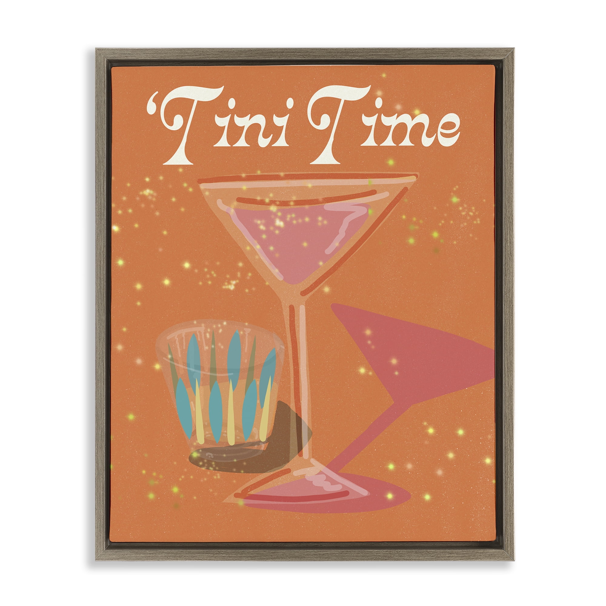 Stupell Industries Tini Time Cocktail Food & Beverage Painting Brown Floater Framed Canvas Art Print Wall Art, 17 x 21