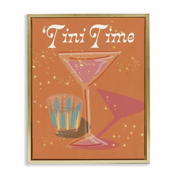 Stupell Industries Art Deco Tini Time Cocktail Gold Floating Frame Canvas Art, 17 x 21, by Jen Bucheli