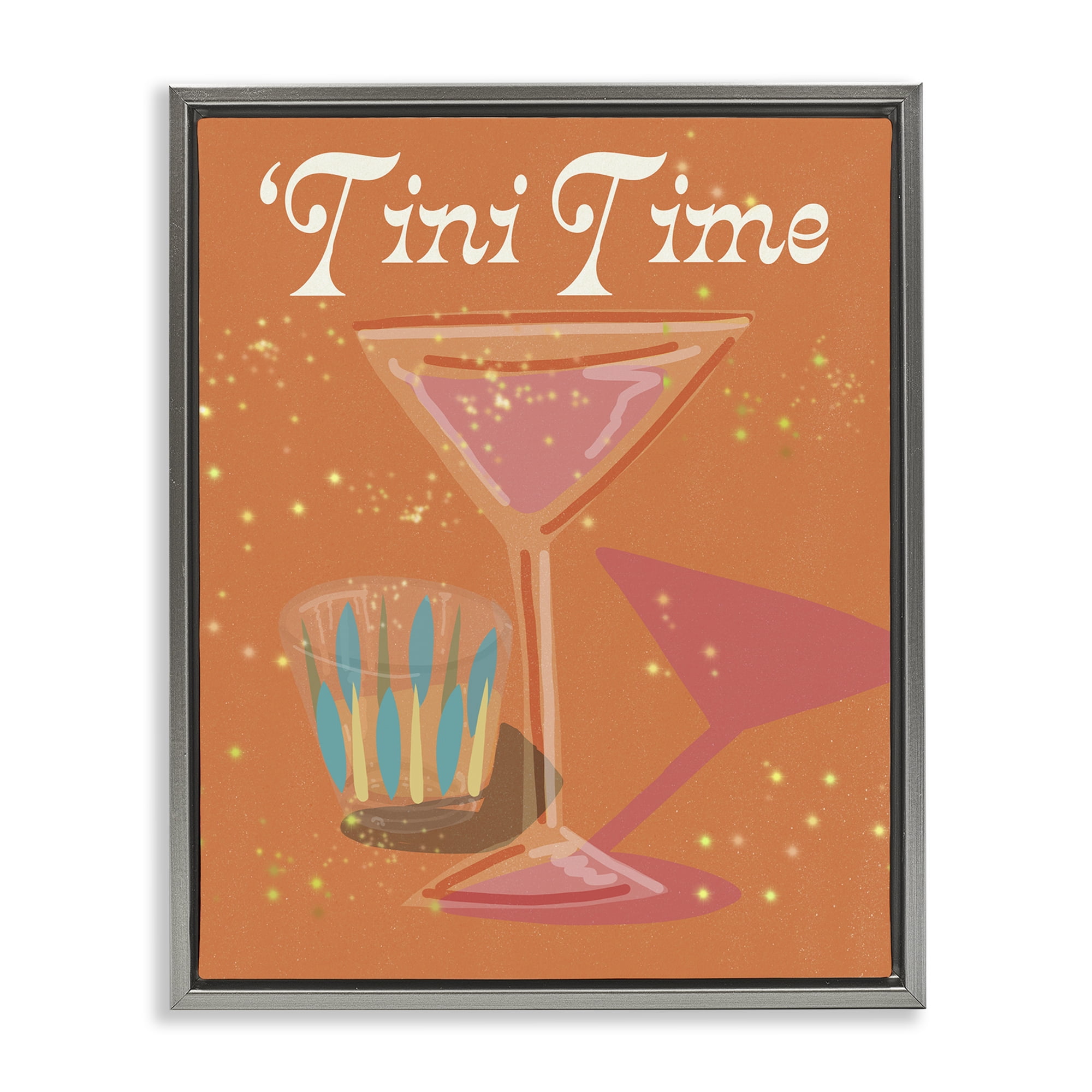 Stupell Industries Tini Time Cocktail Food & Beverage Painting Gray Floater Framed Canvas Art Print Wall Art, 17 x 21