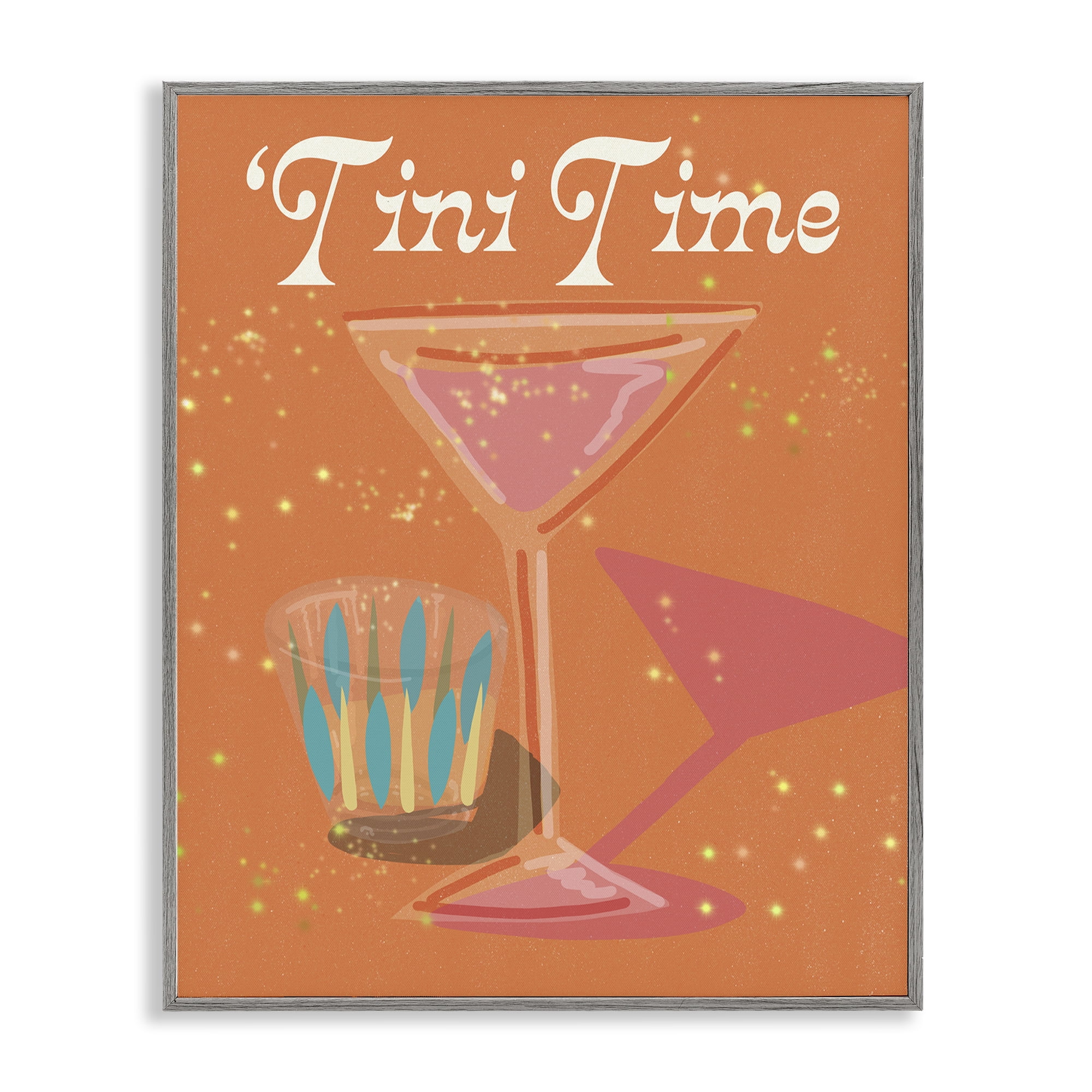 Stupell Industries Tini Time Cocktail Food & Beverage Painting Gray Framed Art Print Wall Art, 24 x 30