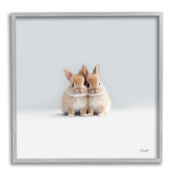Stupell Industries Tiny Baby Bunnies Pair Animals & Insects Painting Gray Framed Art Print Wall Art, 12 x 12