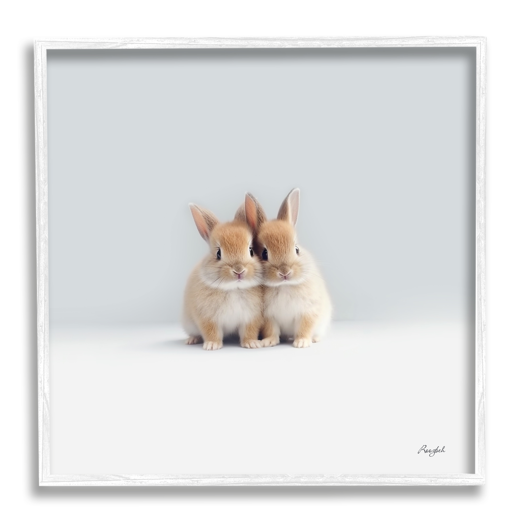 Stupell Industries Tiny Baby Bunnies Pair Animals & Insects Painting White Framed Art Print Wall Art, 17 x 17