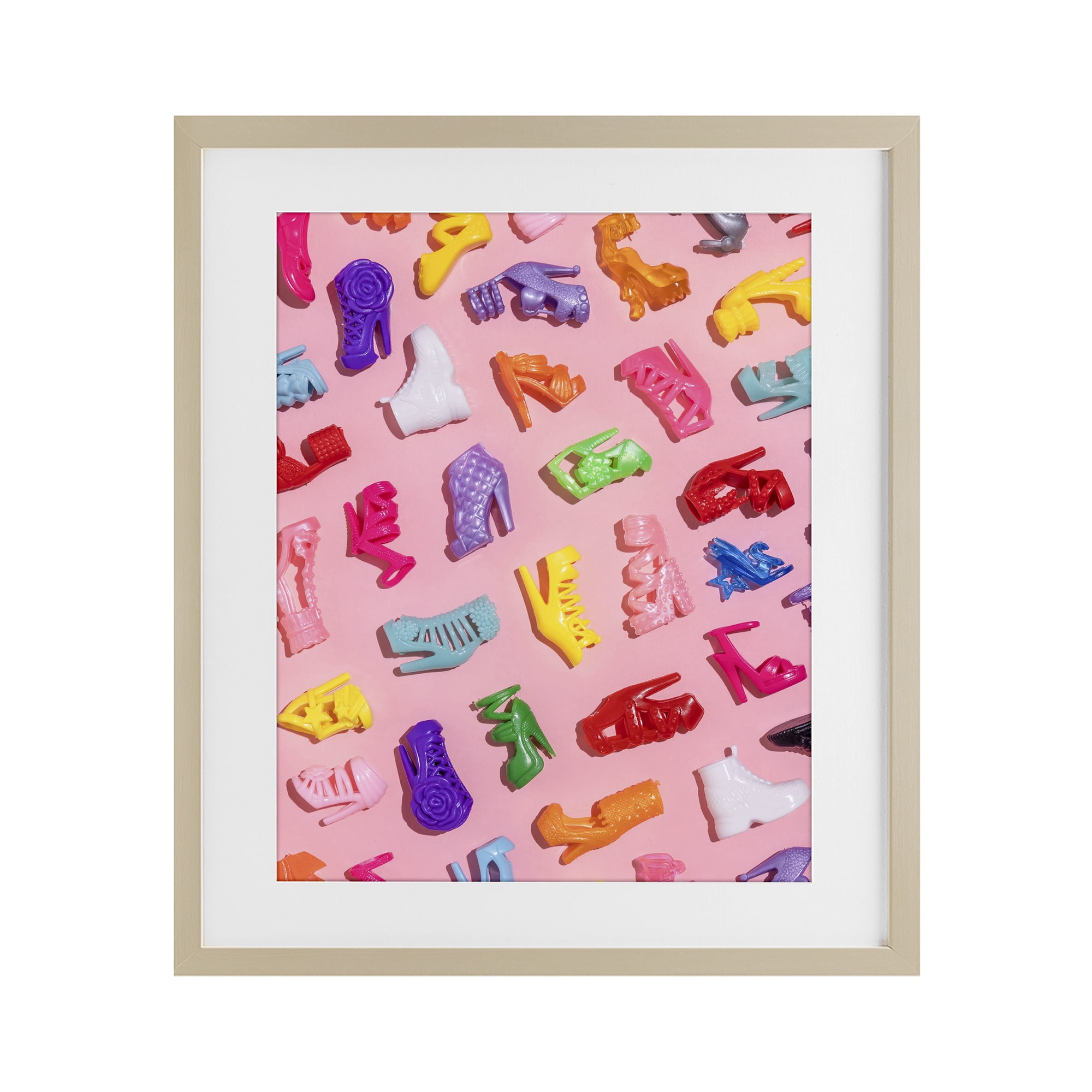 Stupell Industries Tiny Colorful Doll Shoes Birch Framed Print Under Glass, design by LISH Creative