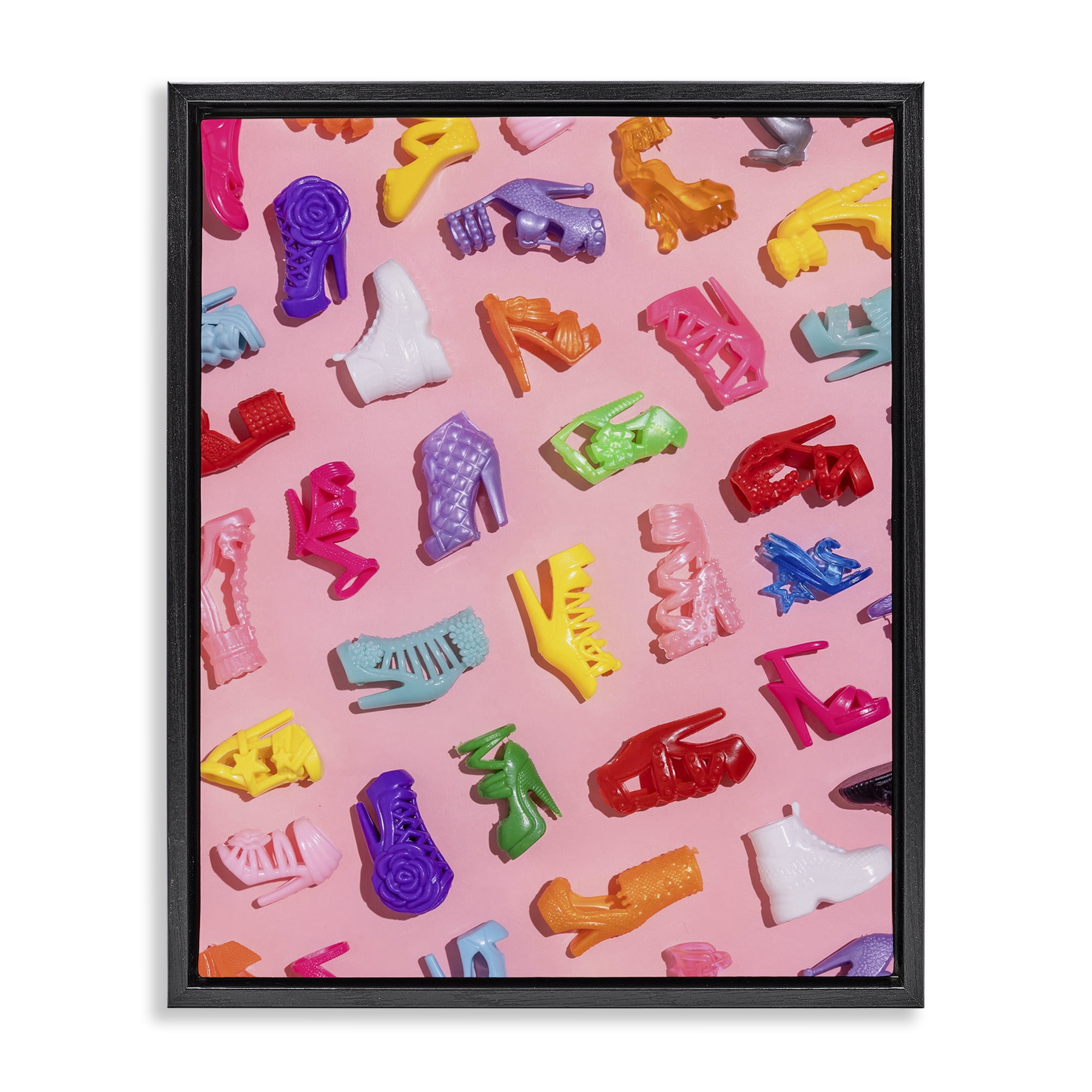 Stupell Industries Tiny Colorful Doll Shoes Black Framed Floater Canvas Wall Art, design by LISH Creative
