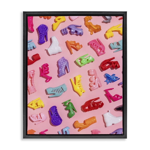 Stupell Industries Eclectic Tiny Colorful Doll Shoes Black Floating Frame Canvas Art, 17 x 21, by LISH Creative