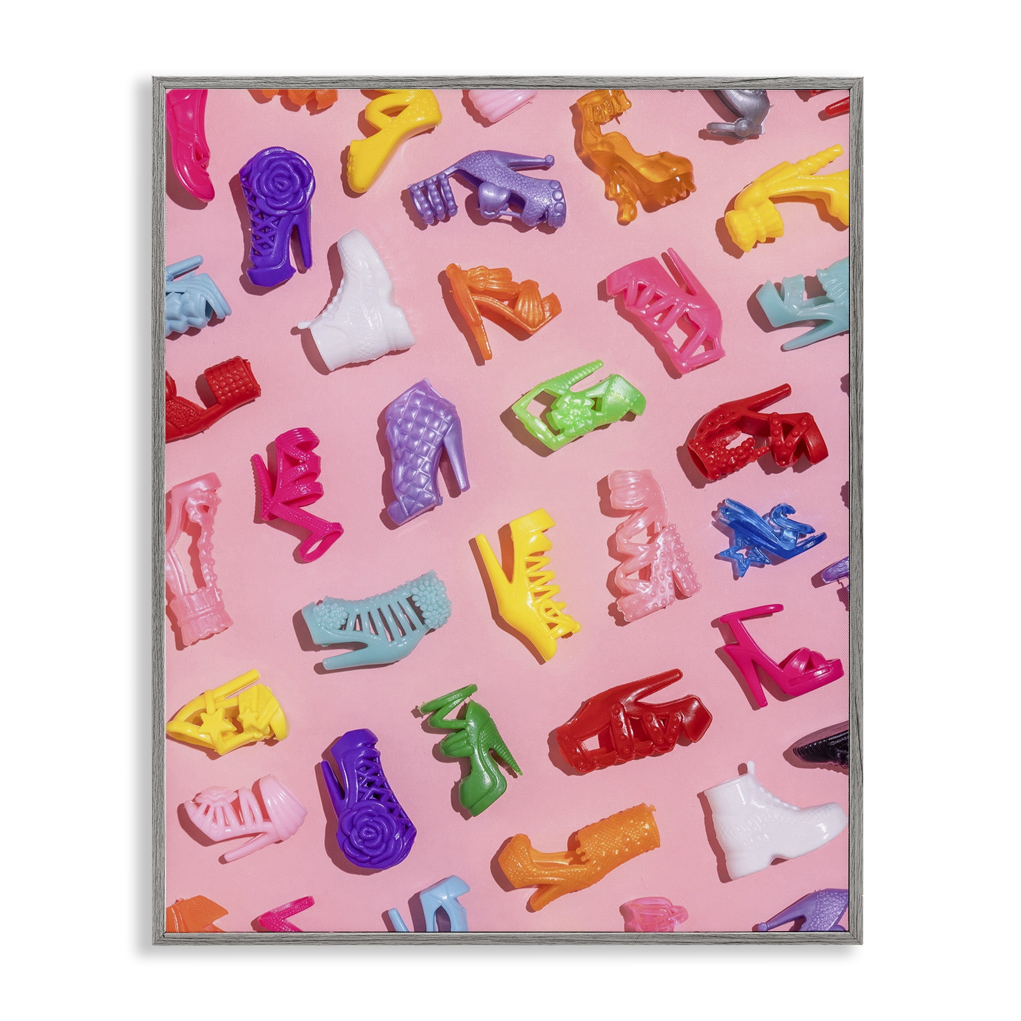 Stupell Industries Tiny Colorful Doll Shoes Gray Framed Giclee Art, design by LISH Creative