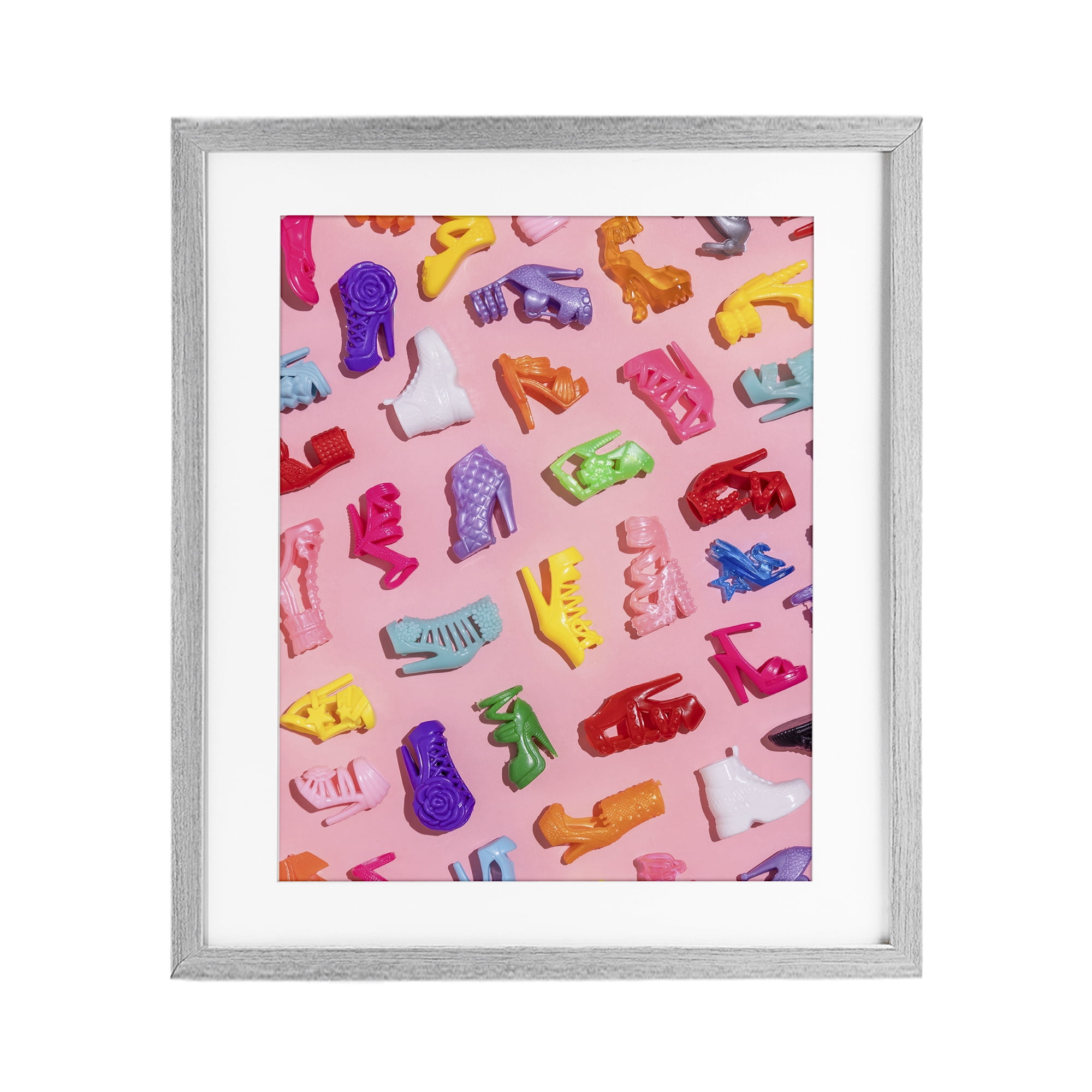 Stupell Industries Tiny Colorful Doll Shoes Gray Framed Print Under Glass, design by LISH Creative