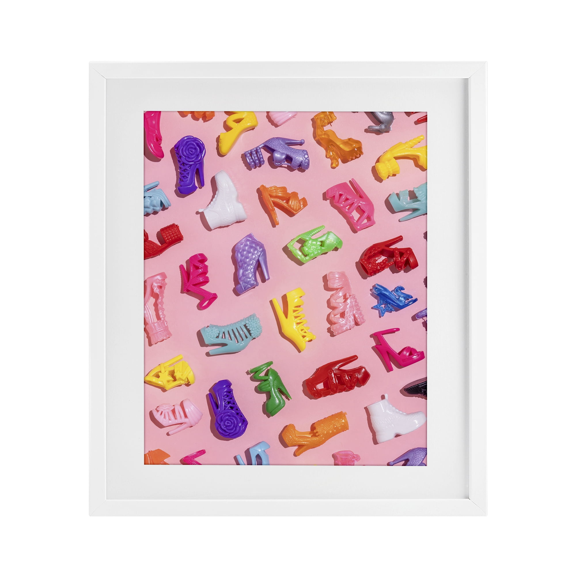 Stupell Industries Tiny Colorful Doll Shoes White Framed Print Under Glass, design by LISH Creative