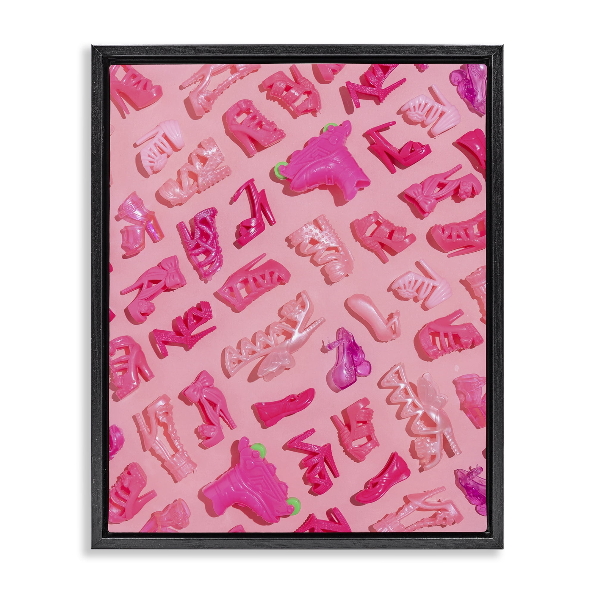 Stupell Industries Tiny Doll Shoes Pink Black Framed Floater Canvas Wall Art, design by LISH Creative
