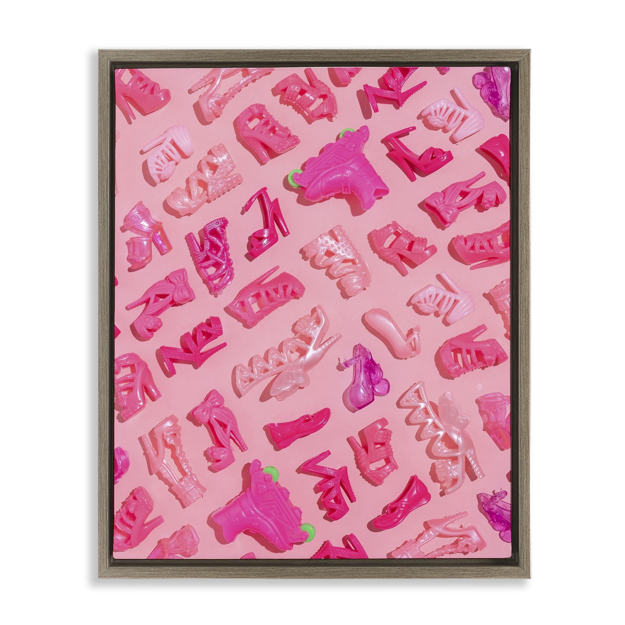 Stupell Industries Tiny Doll Shoes Pink Brown Framed Floater Canvas Wall Art, design by LISH Creative