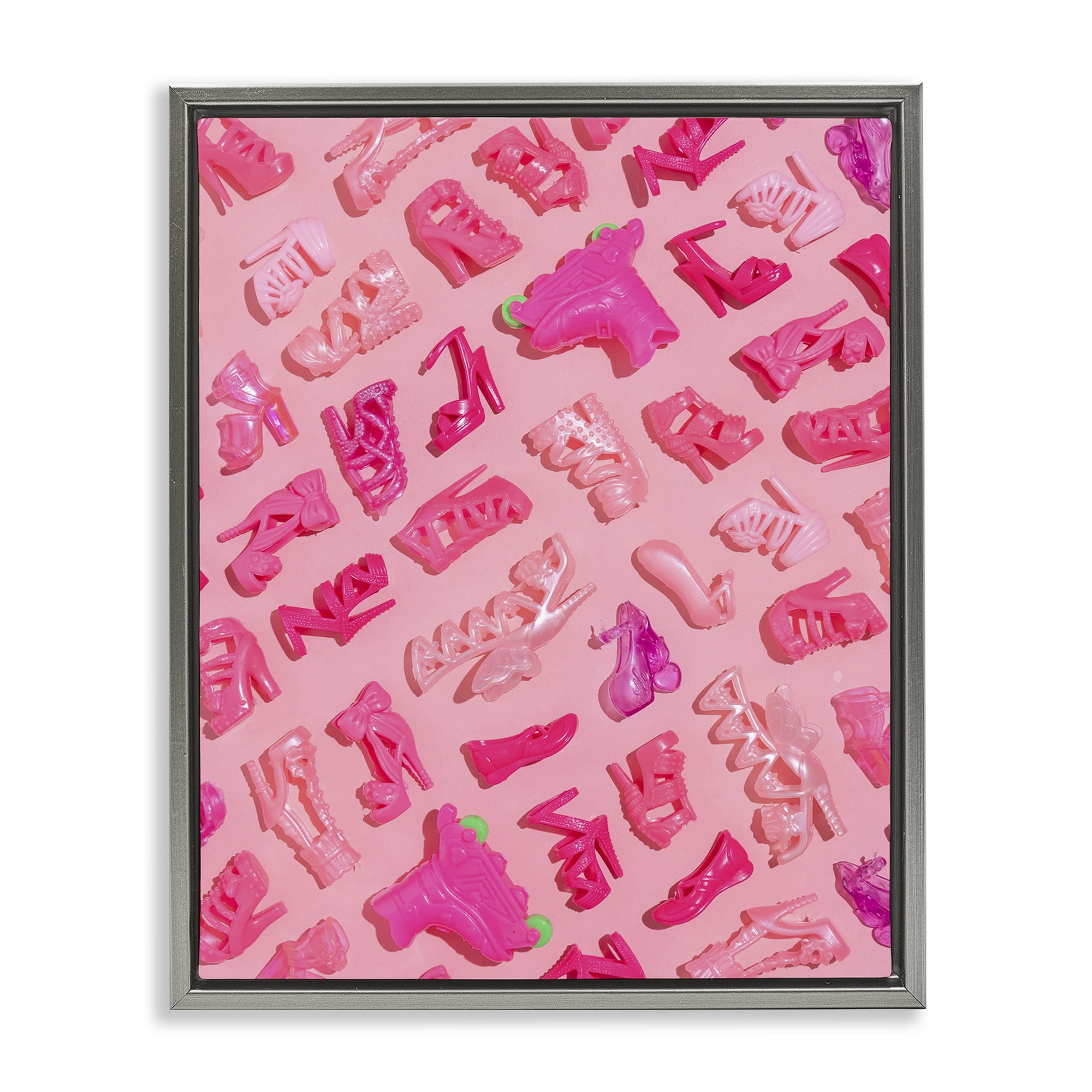 Stupell Industries Tiny Doll Shoes Pink Gray Framed Floater Canvas Wall Art, design by LISH Creative