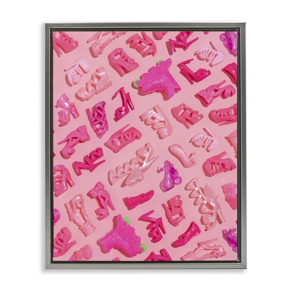 Stupell Industries Tiny Doll Shoes Pink Gray Framed Floater Canvas Wall Art, design by LISH Creative