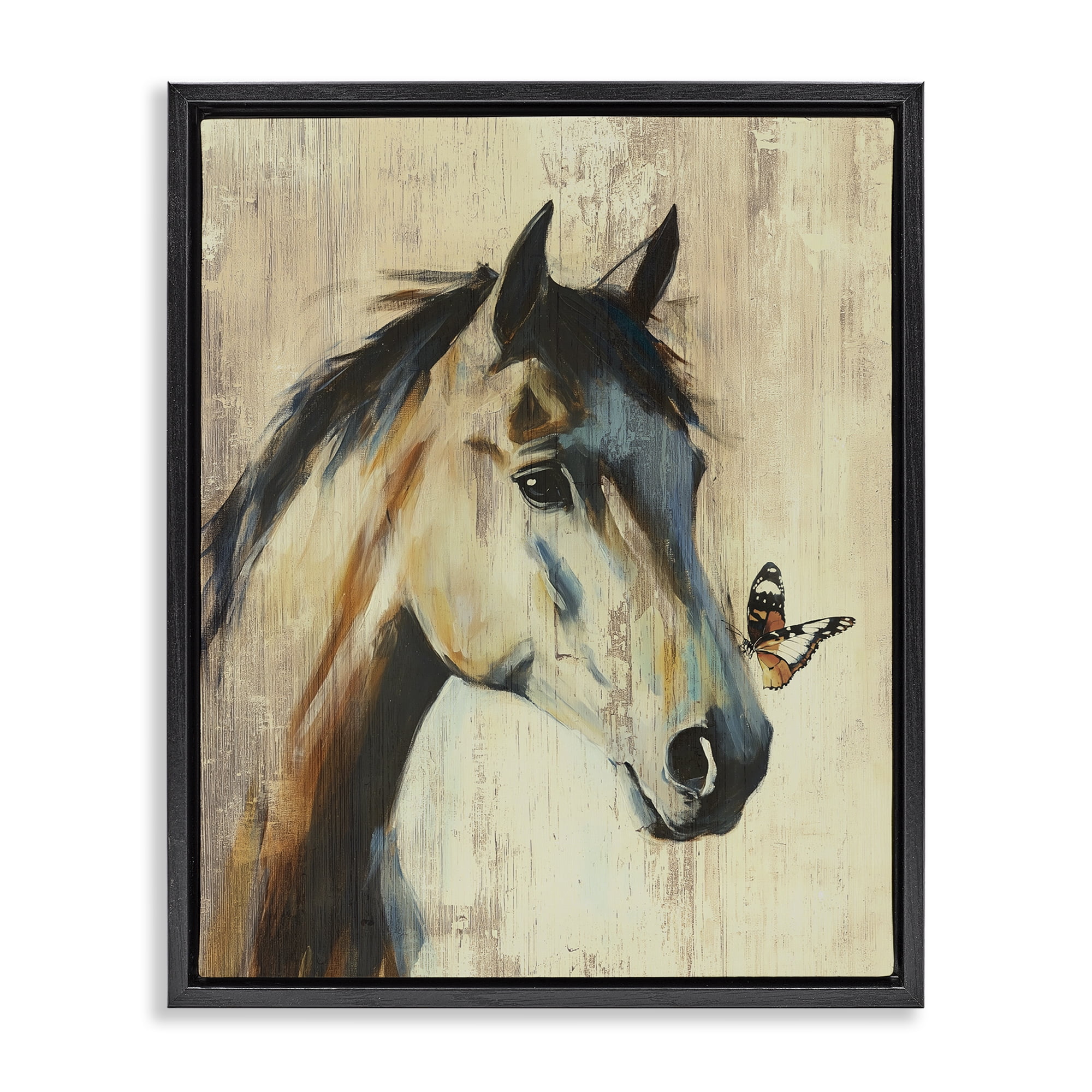 Stupell Industries Tiny Magic Horse & Butterfly Black Framed Floater Canvas Wall Art, design by Svetlana Aleynikova
