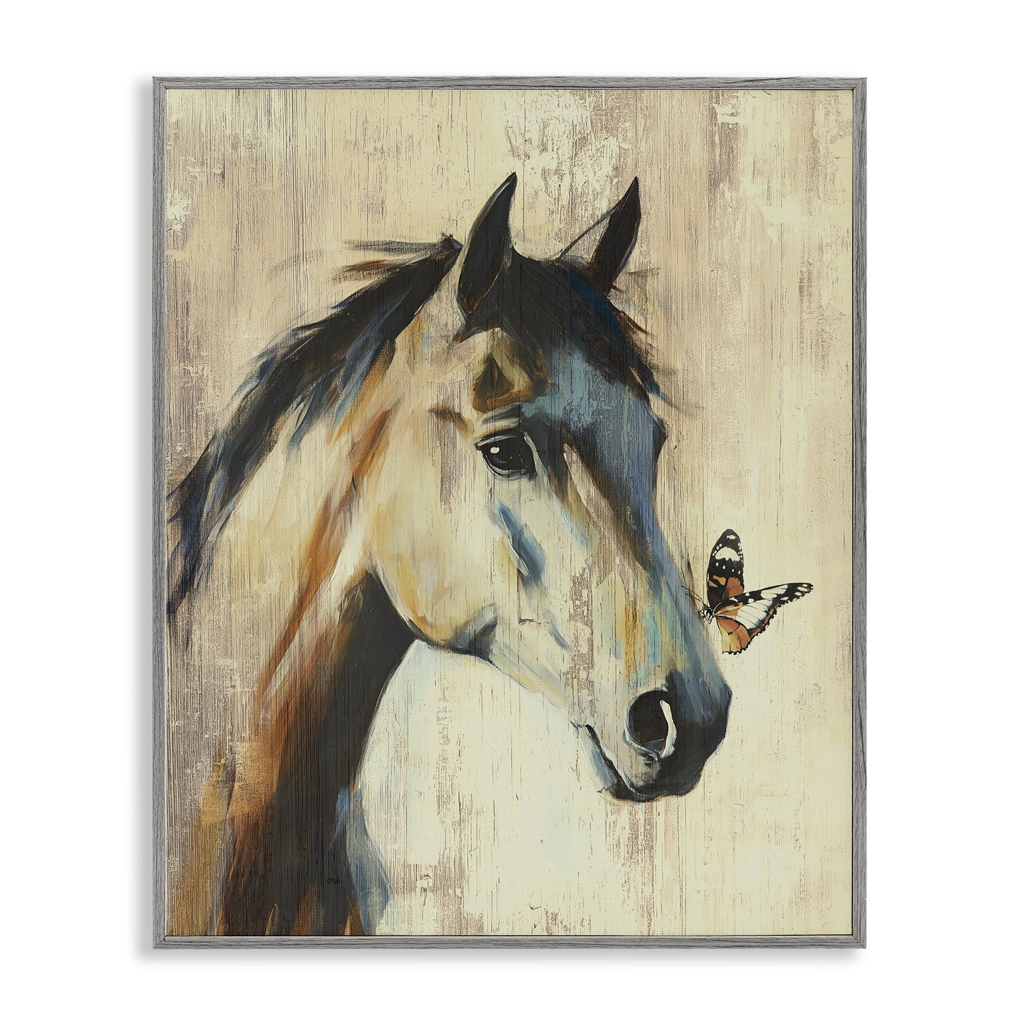 Stupell Industries Tiny Magic Horse & Butterfly Gray Framed Giclee Art, design by Svetlana Aleynikova