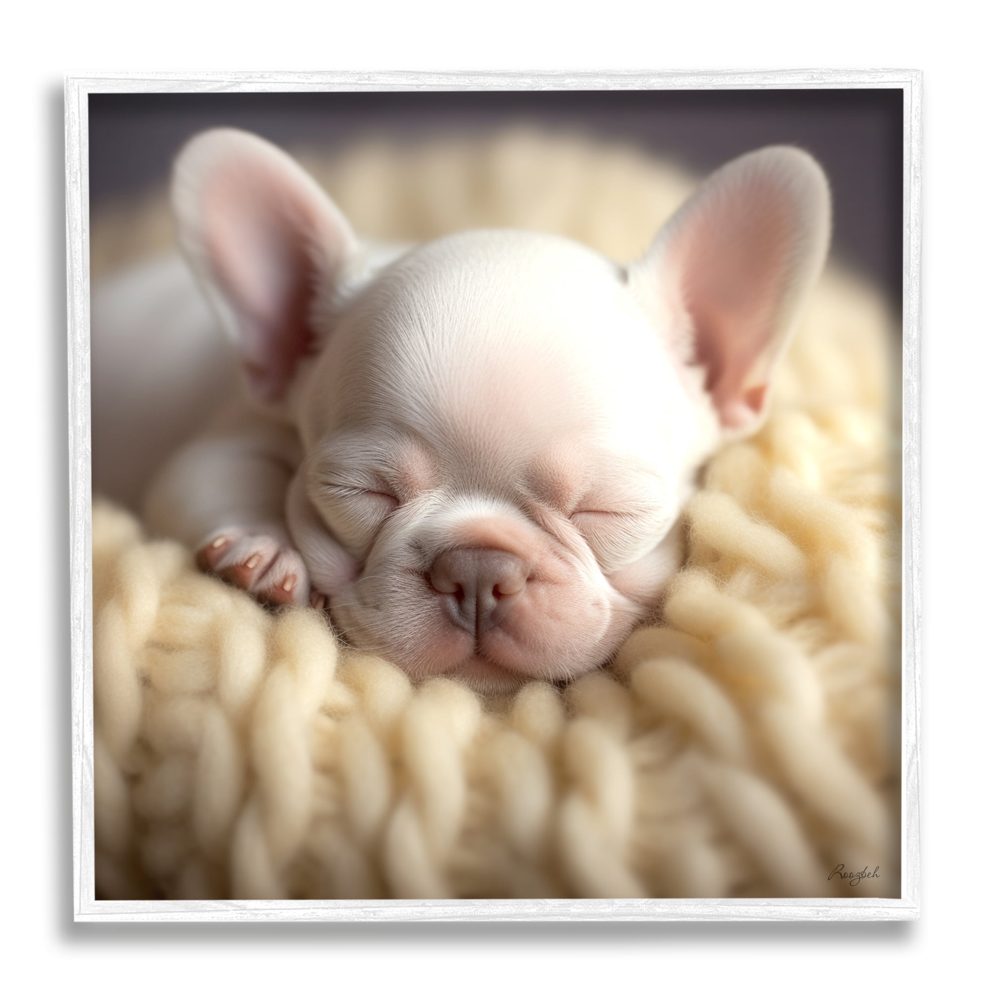 Stupell Industries Tiny Puppy Sleeping Animals & Insects Painting White Framed Art Print Wall Art, 17 x 17