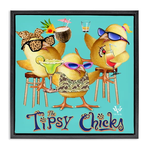 Stupell Industries Tipsy Chicks Groovy Black Framed Floater Canvas Wall Art design by Jim Baldwin, 18 x 18