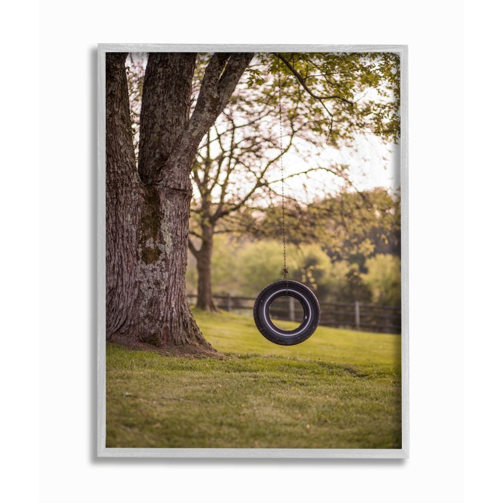 Stupell Industries Tire Swing Country Farm Landscape Photograph Gray Framed Art Print Wall Art, 11x14, by Third and Wall