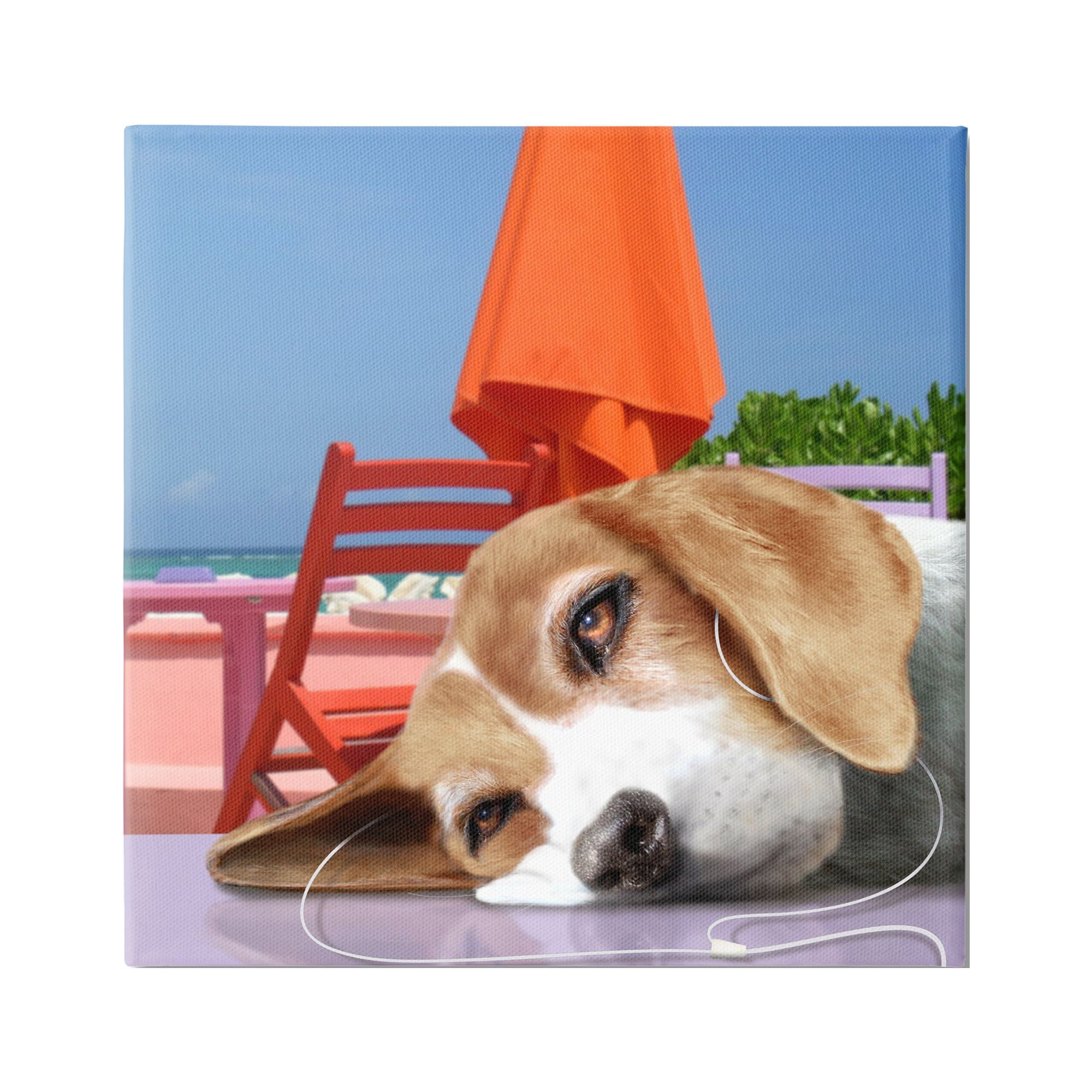 Stupell Industries Tired Dog Laying Music Headphones Summer Beach Graphic Art Gallery Wrapped Canvas Print Wall Art, Design by Noah Bay