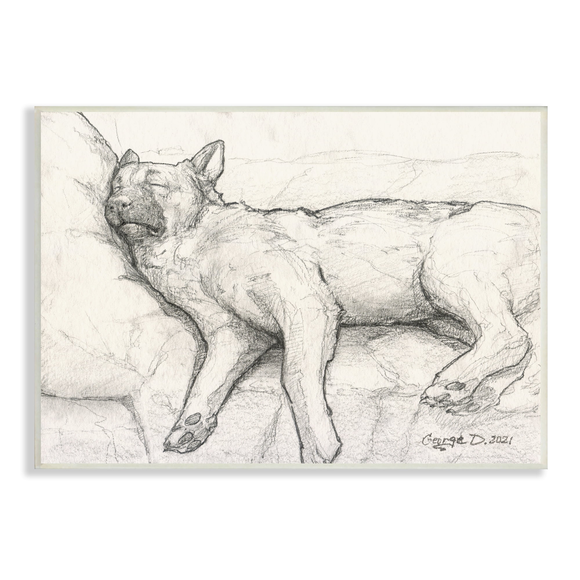 Stupell Industries Tired Dog Sleeping Intricate Graphite Pencil Sketch Drawing Print Unframed Art Print Wall Art, Design by George Dyachenko