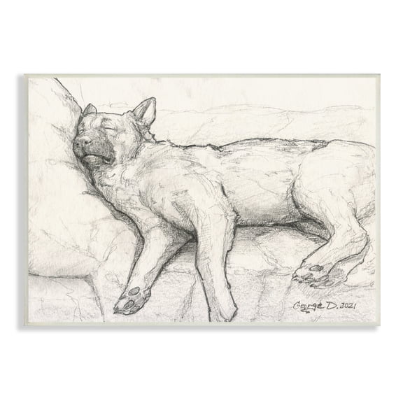 Stupell Industries Tired Dog Sleeping Intricate Graphite Pencil Sketch Drawing Print Unframed Art Print Wall Art, Design by George Dyachenko