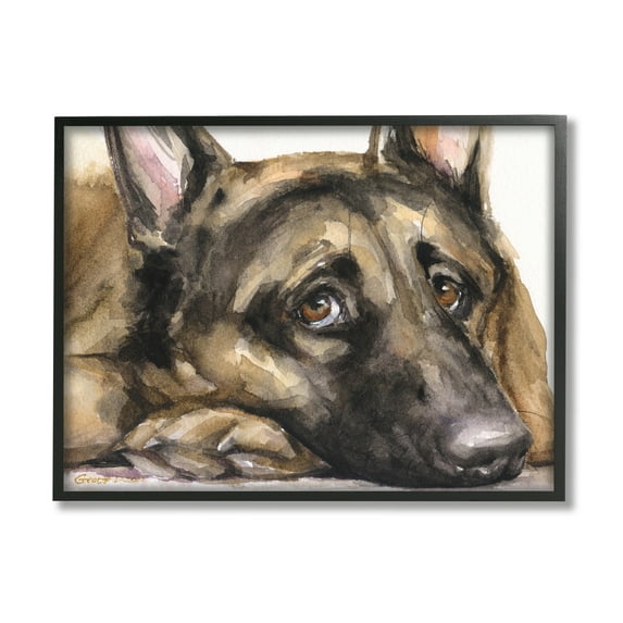 Stupell Industries Tired German Shepherd Dog Resting Head On Paw Painting Black Framed Art Print Wall Art, Design by George Dyachenko