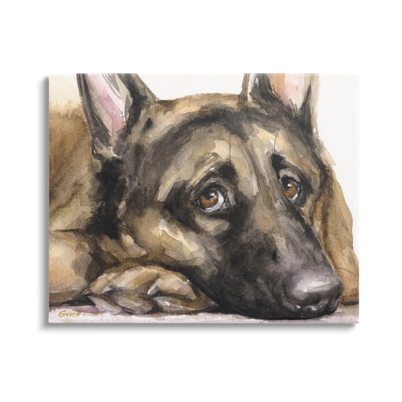 Stupell Industries Tired German Shepherd Dog Resting Head On Paw Painting Gallery Wrapped Canvas Print Wall Art, Design by George Dyachenko