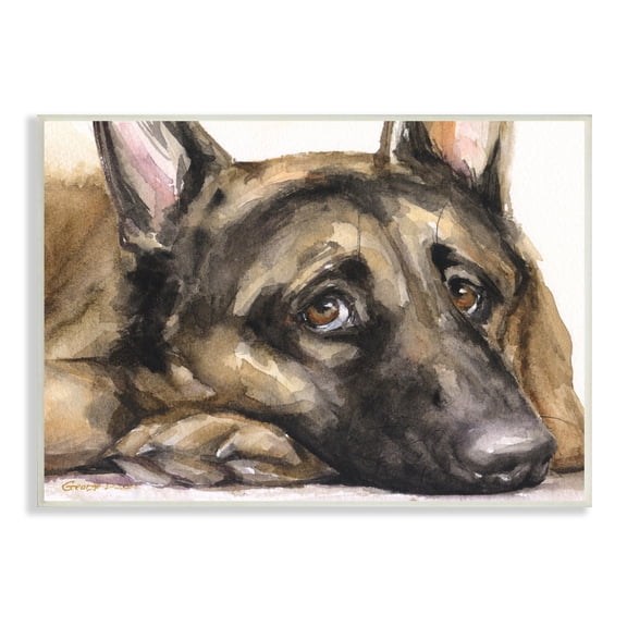Stupell Industries Tired German Shepherd Dog Resting Head On Paw Painting Unframed Art Print Wall Art, Design by George Dyachenko