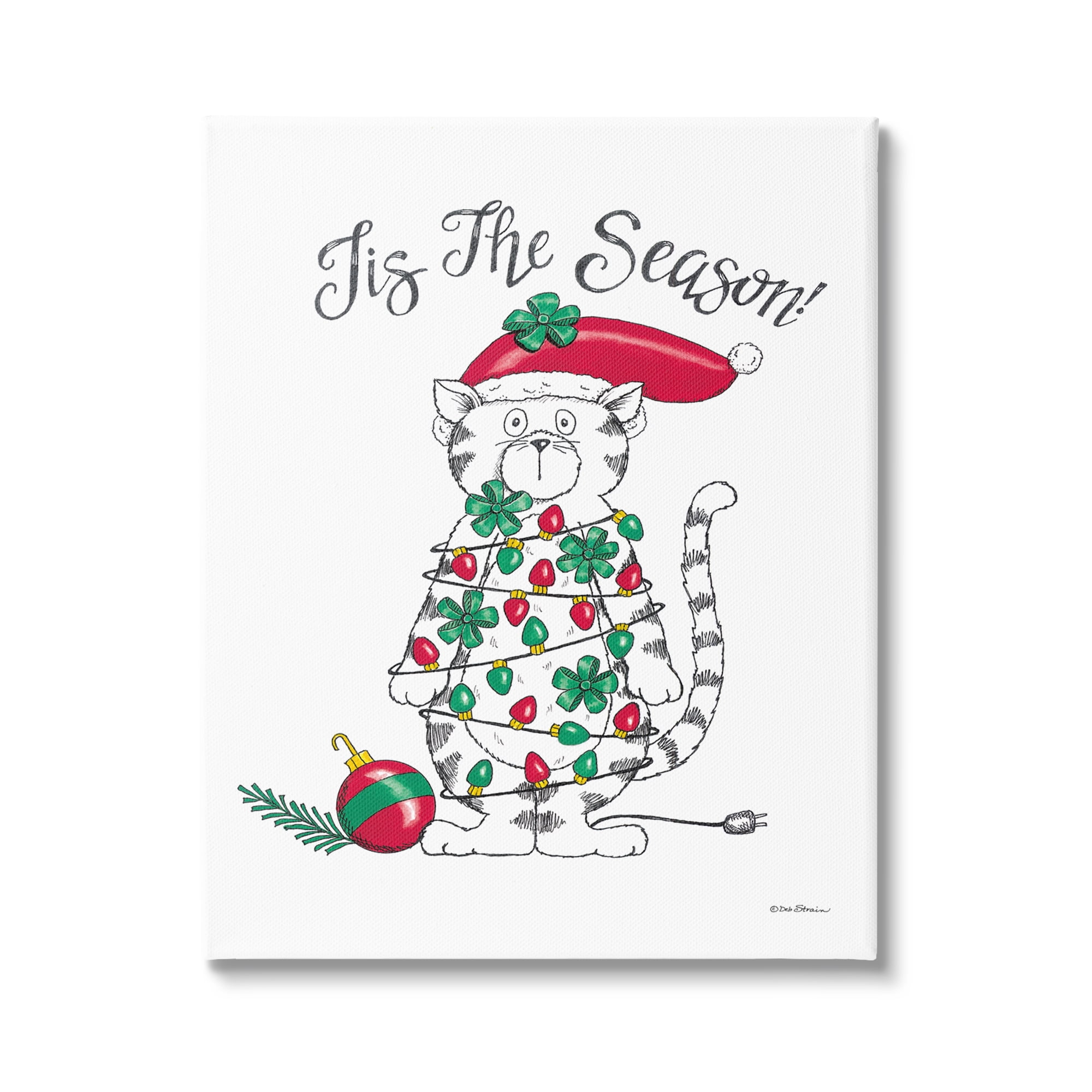 Stupell Industries Tis The Season Cat Holiday Painting Gallery Wrapped Canvas Print Wall Art, 16 x 20