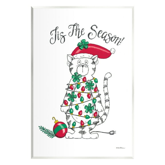 Stupell Industries Tis The Season Cat Holiday Painting Unframed Art Print Wall Art, 10 x 15