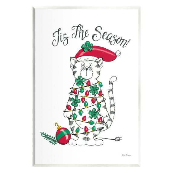 Stupell Industries Tis The Season Cat Holiday Painting Unframed Art Print Wall Art, 13 x 19