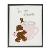 Stupell Industries Tis The Season Gingerbread Holiday Painting Black Floater Framed Canvas Art Prints Wall Art, 17 x 21