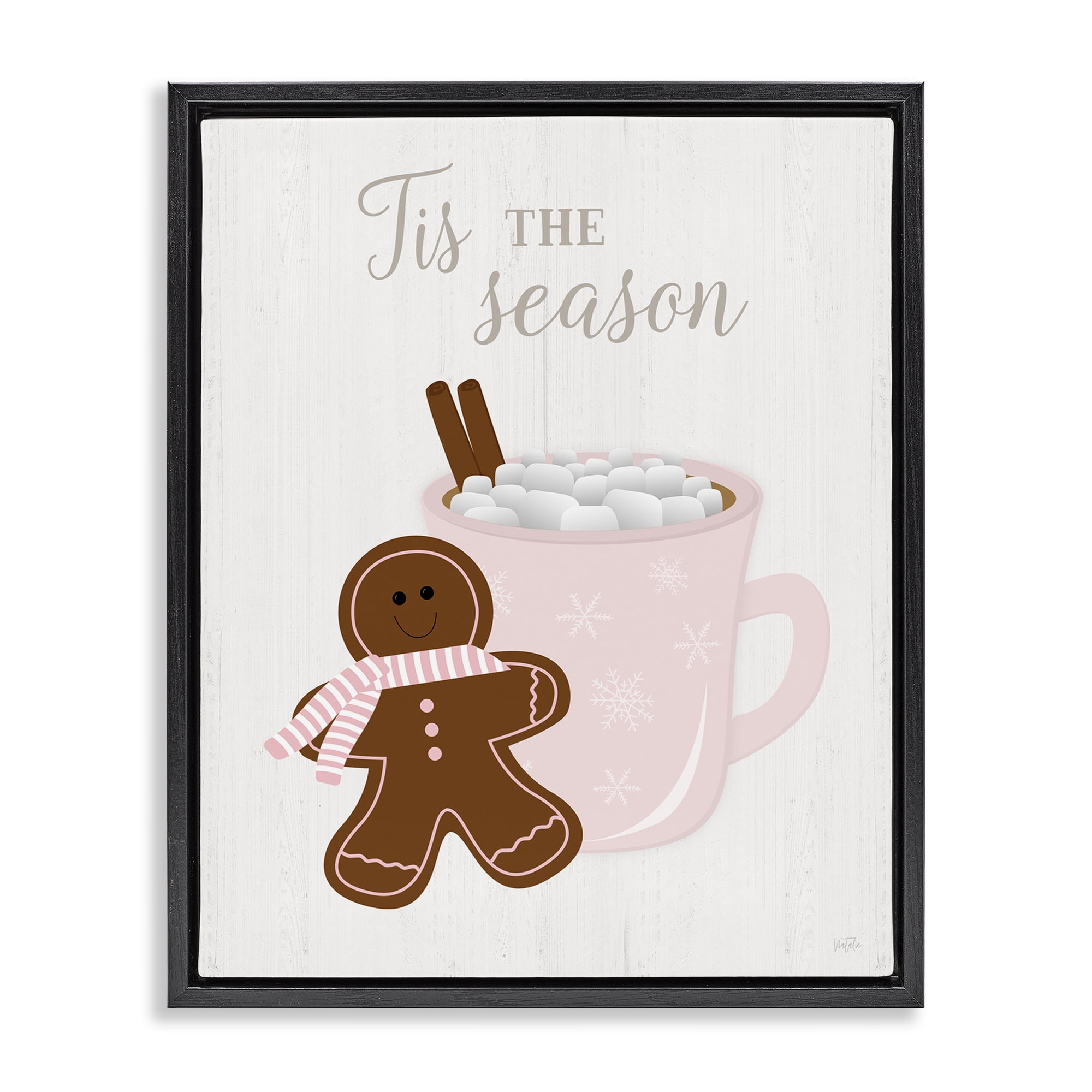 Stupell Industries Tis The Season Gingerbread Holiday Painting Black Floater Framed Canvas Art Prints Wall Art, 25 x 31
