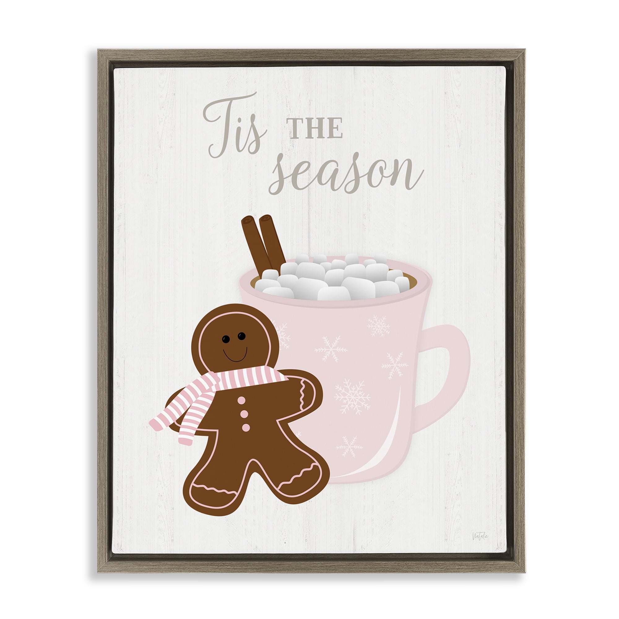 Stupell Industries Tis The Season Gingerbread Holiday Painting Brown Floater Framed Canvas Art Prints Wall Art, 17 x 21